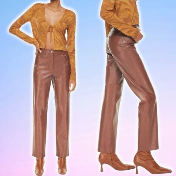 WILFRED Aritzia The Melina High Waisted Leather Python Pant Sz 4 Cognac - Picture 1 of 6